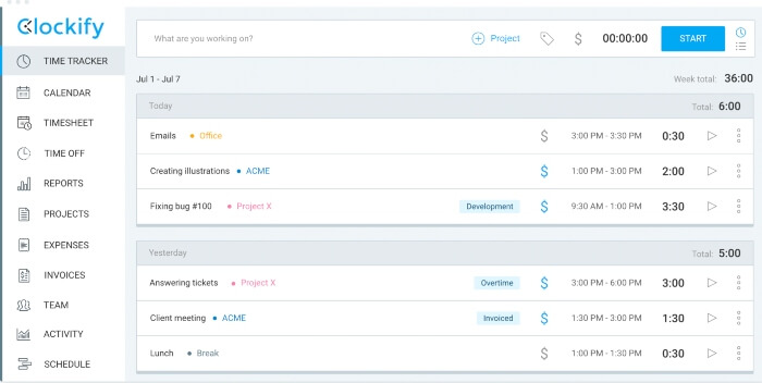 Clockify screenshot