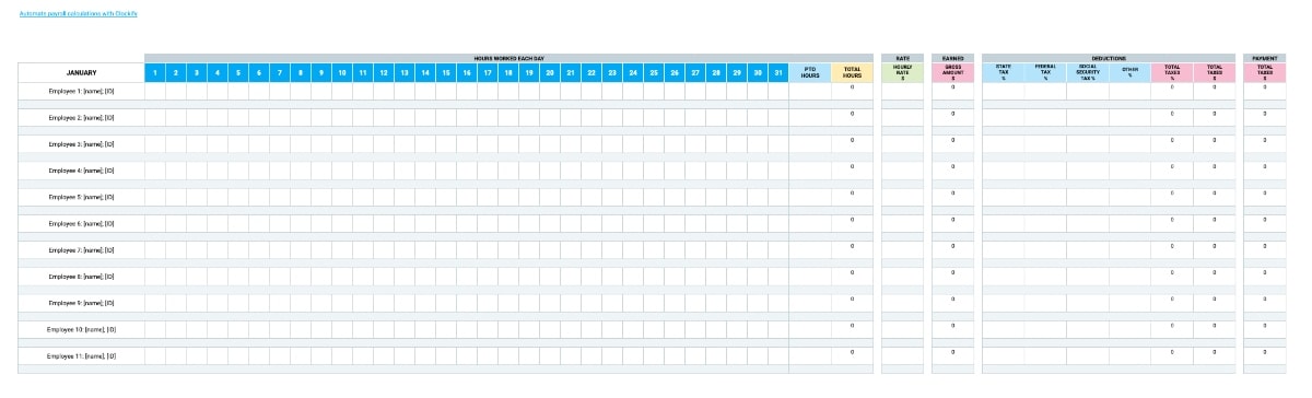 Yearly Payroll Template with PTO