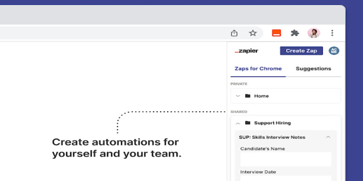 Zapier chrome extension