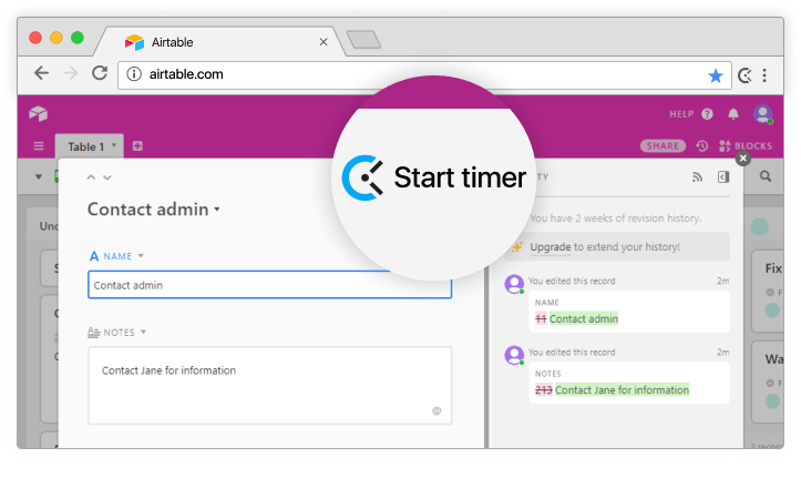 Airtable time tracking integration screenshot