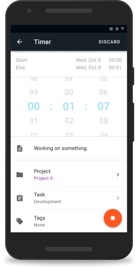 Android time tracking app screenshot of editing details