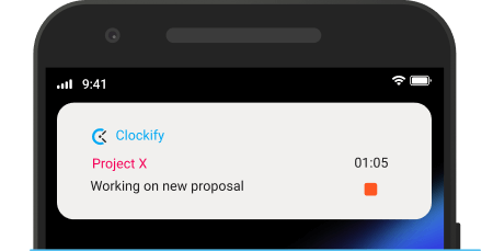 Android time tracking app screenshot of running timer in notification
