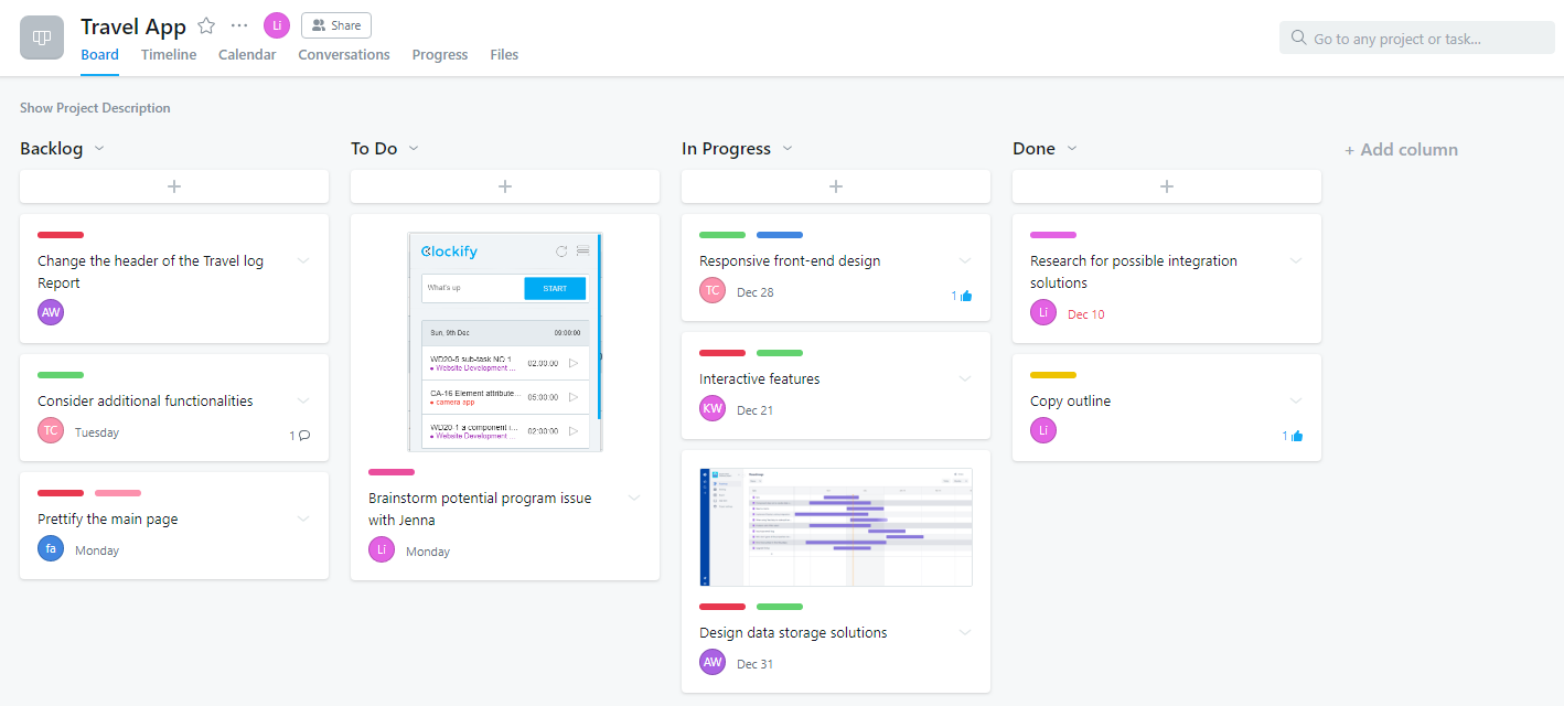 Asana Board layout