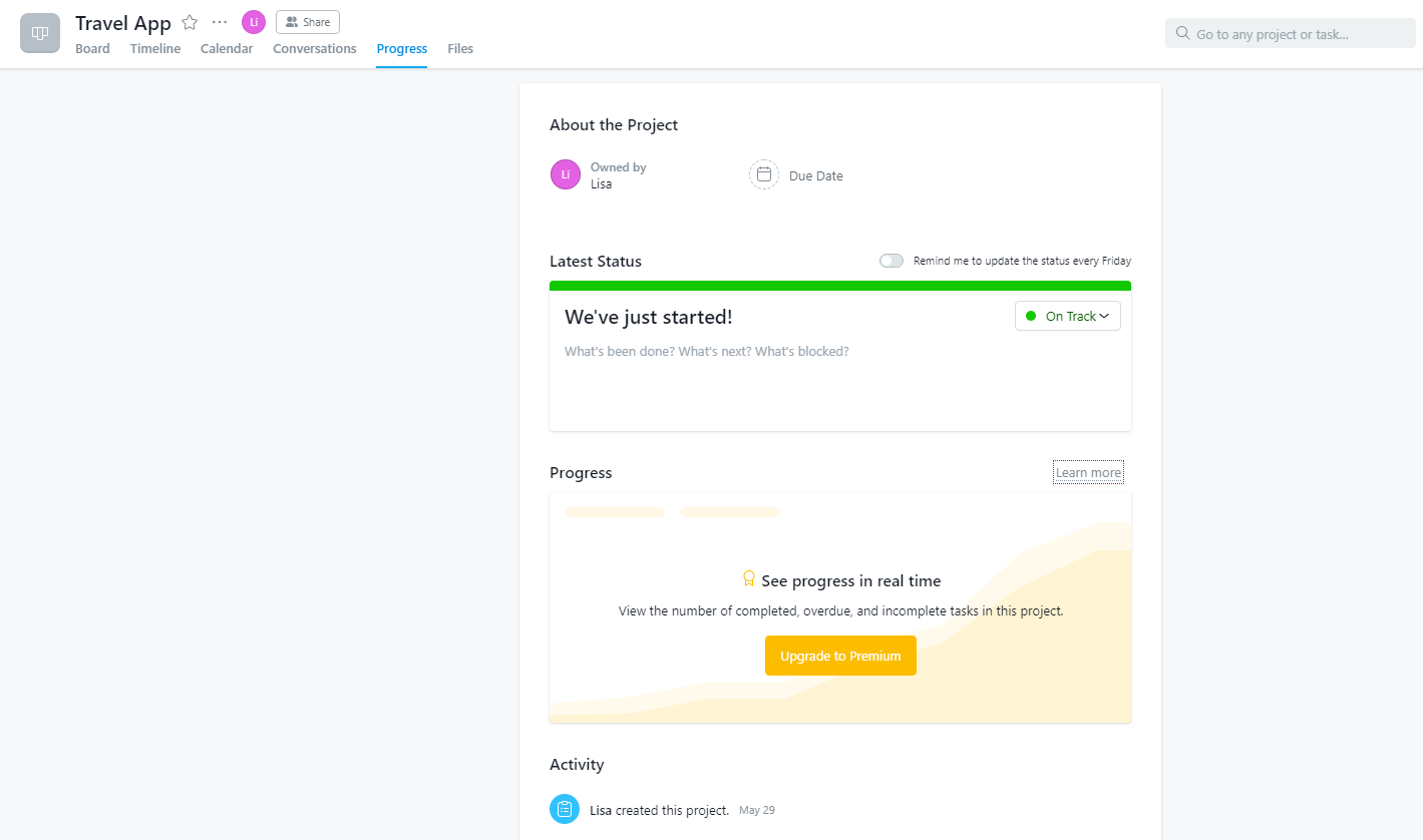 Progress tab in Asana