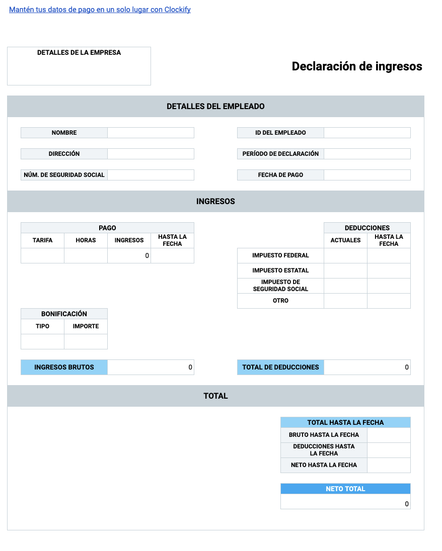 Plantilla básica de recibo de sueldo con calculadora