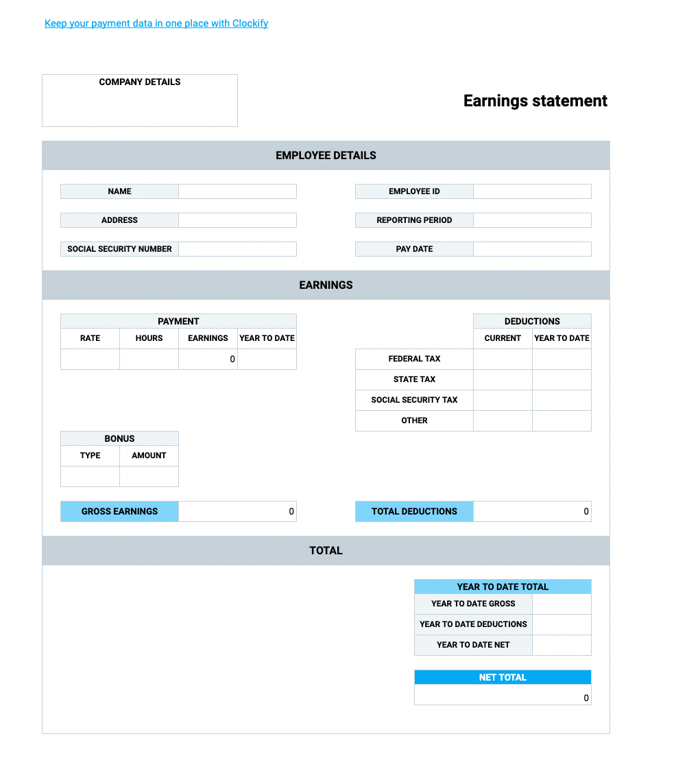 Basic Pay stub Template with a calculator