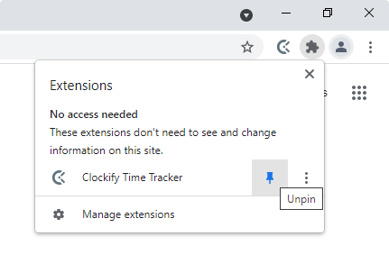 Chrome time tracking extension - pin clockify