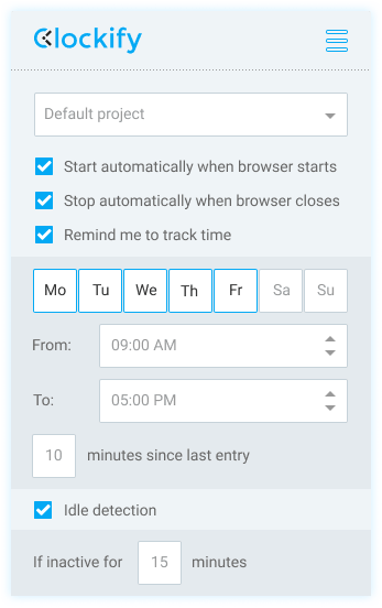 Productivity tracker app - idle detection, reminders, and automatic clock-out