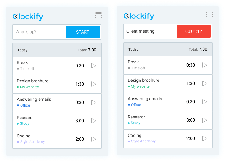 Productivity tracker app - start timer