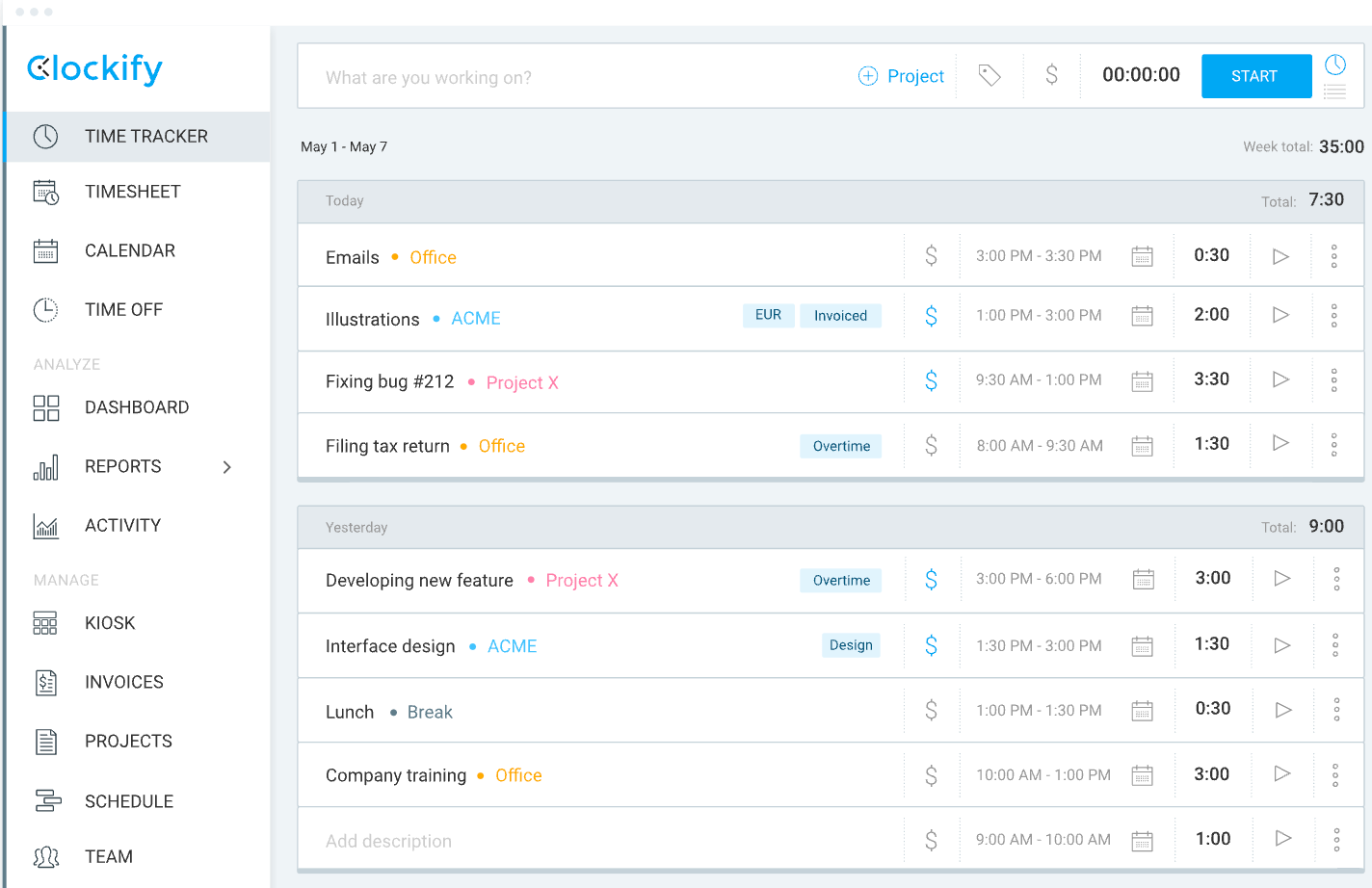 Clockify productivity tracker