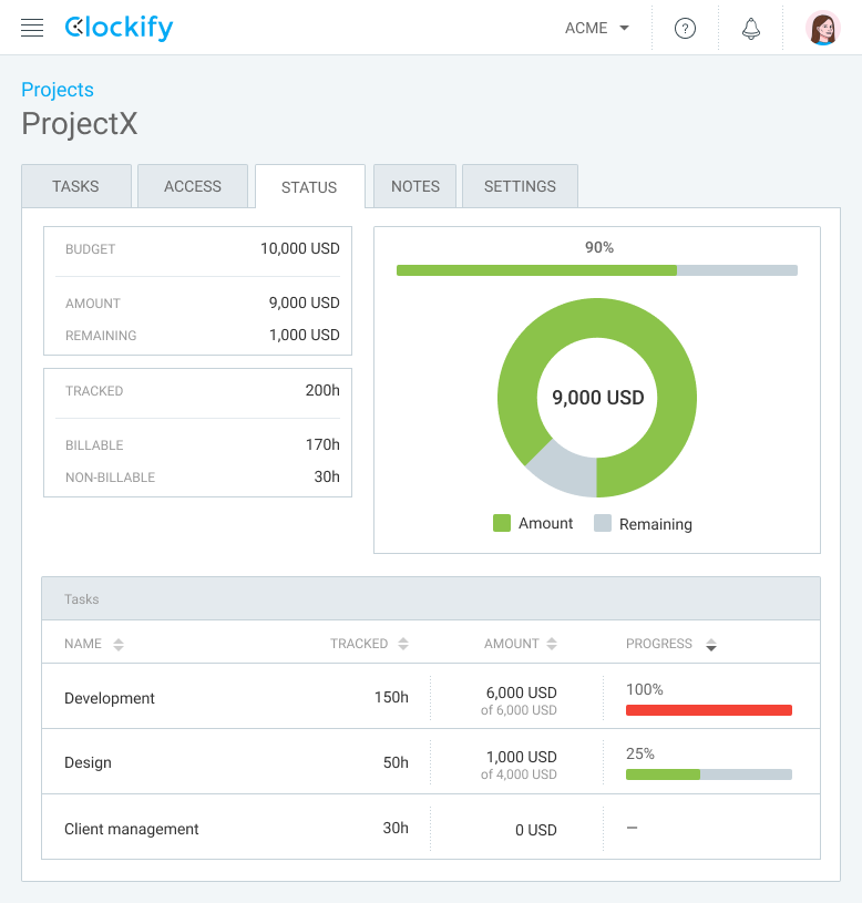 Clockify projects