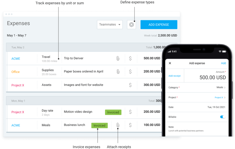 Ausgabenverwaltung-Funktion in Clockify (Screenshot)