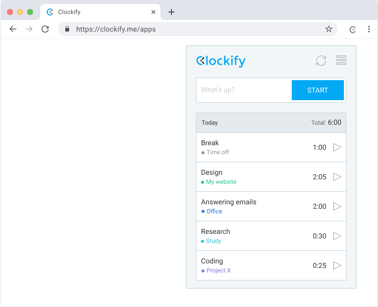 Free time tracking Firefox extension screenshot