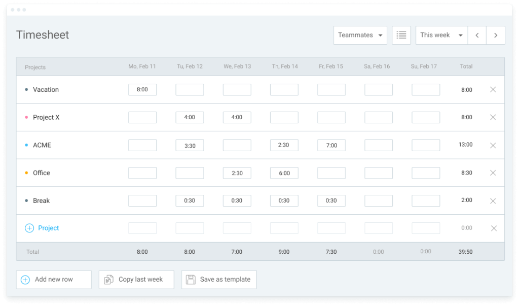 Clockify timesheet.