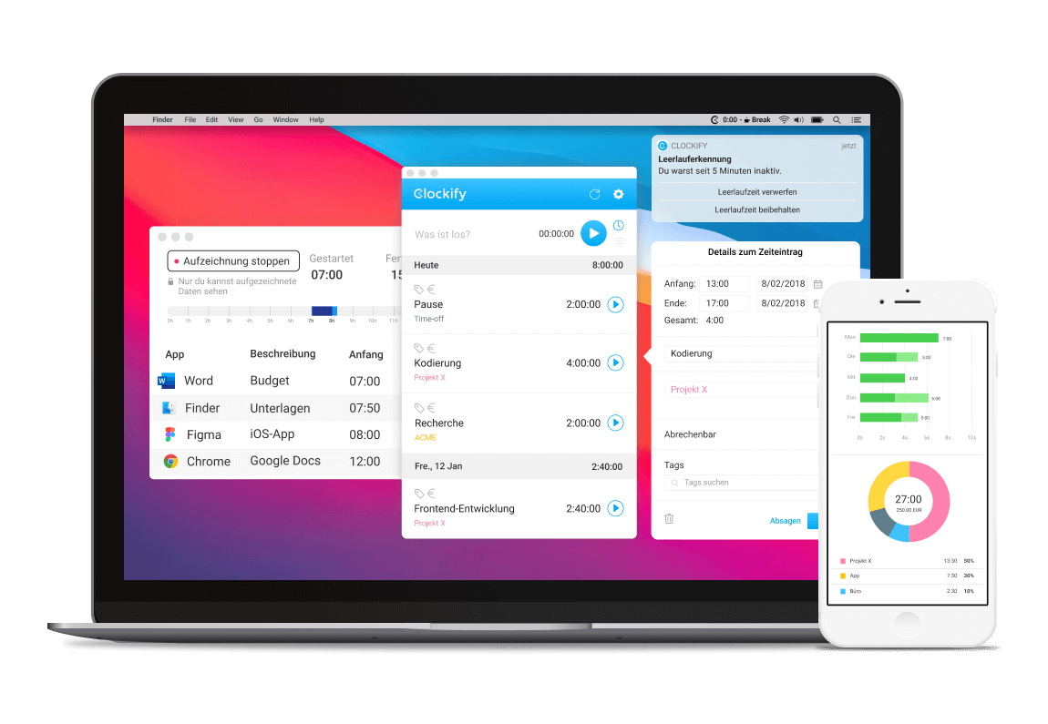 Clockify-Apps Mac, Windows, iOS, Android (Screenshot)
