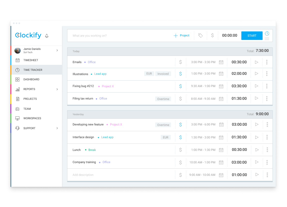 clockify work hours tracker