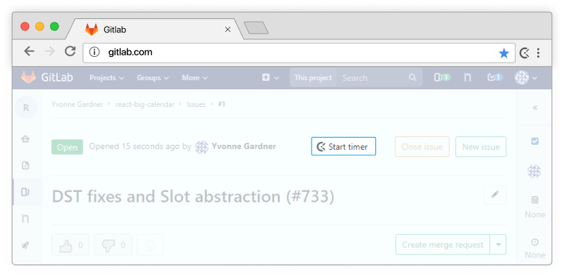 Rastreador de tempo para Gitlab - cronômetro aparece em problemas e solicitações de mesclagem no GitLab