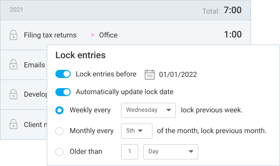 Extra features Lock timesheets