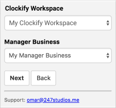 Control del tiempo de Manager.io - elige espacios de trabajo