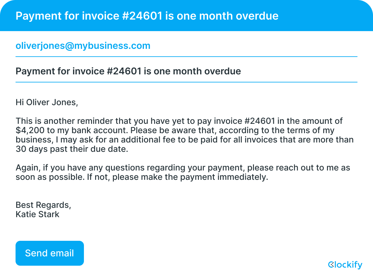 Payment reminder one month overdue