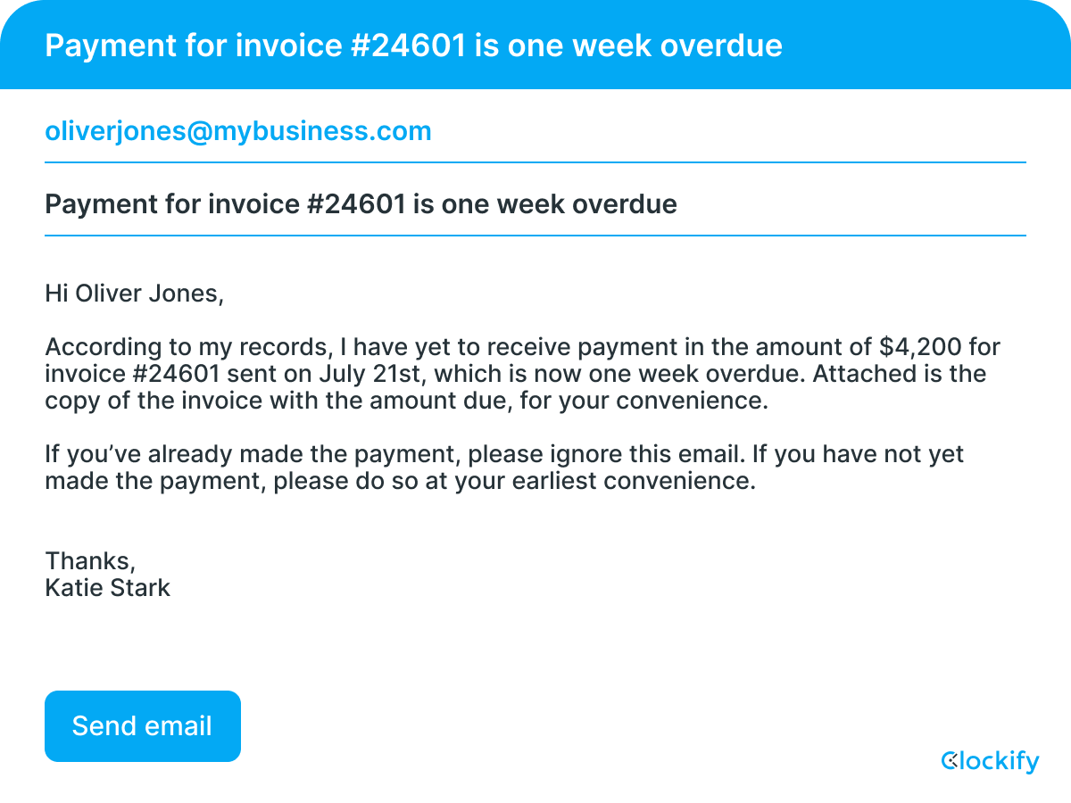 Payment reminder one week overdue