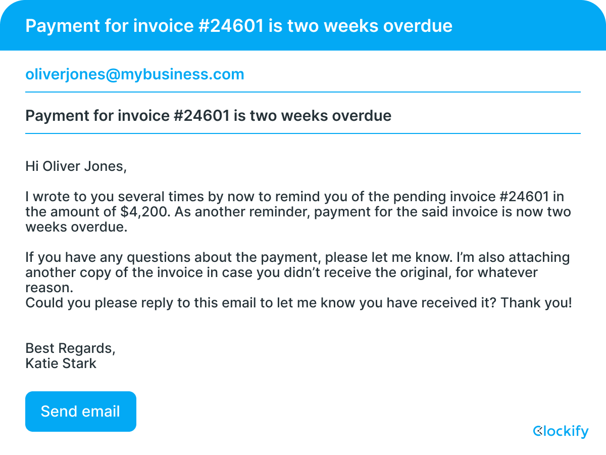 Payment reminder two weeks overdue