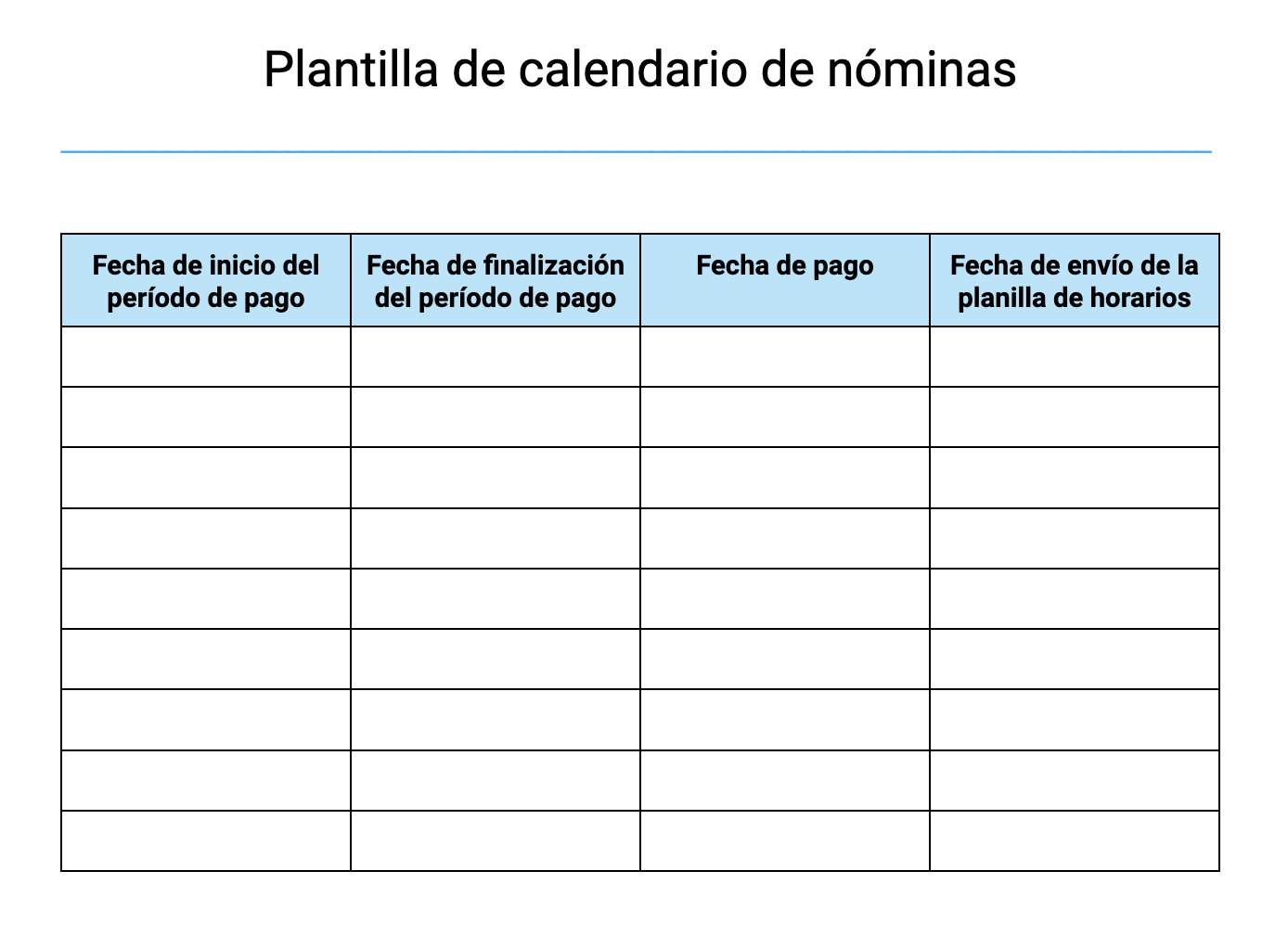 Plantilla de calendario de nóminas