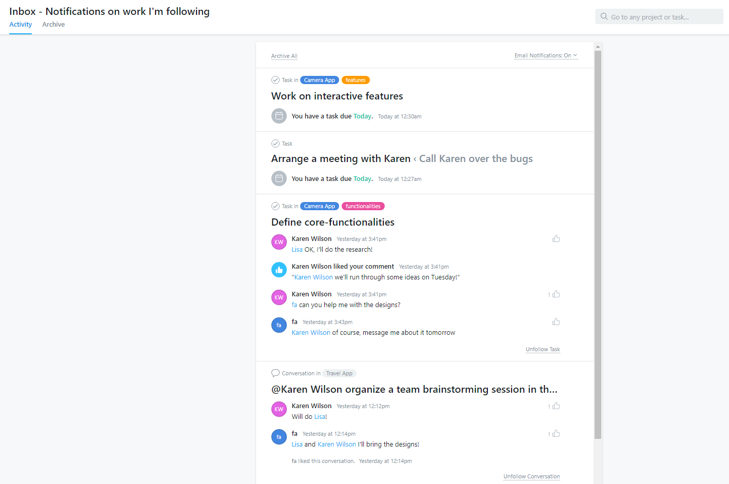 Personal Inbox in Asana