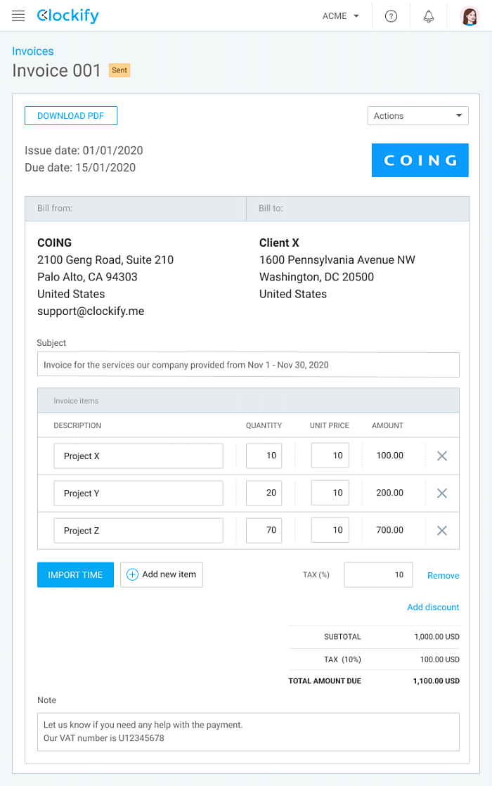 Screenshot 3 Invoice example