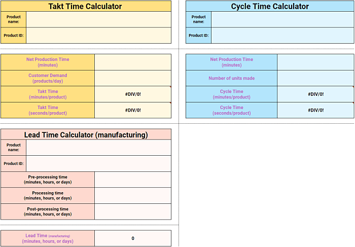 Takt Time + Cycle Time + Lead Time Calculators