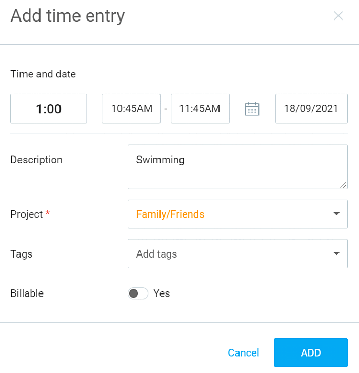 Time entry calendar view