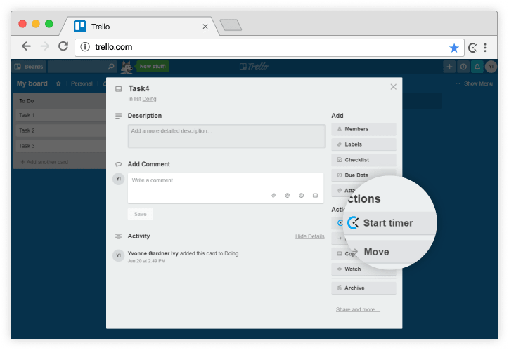 Trello-Integration für Zeiterfassung Screenshot