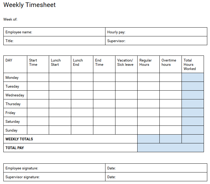 weekly timesheet