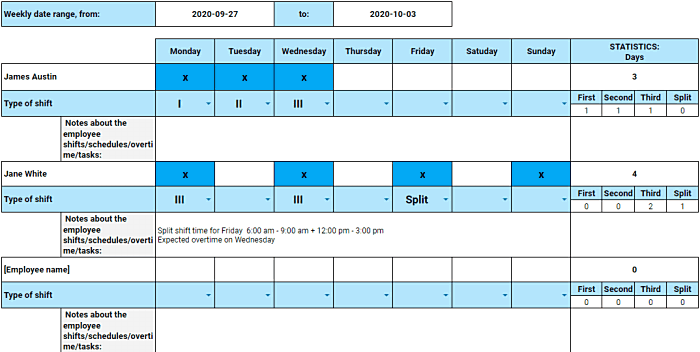 Weekly Work Schedule