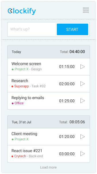 Linux time tracking app screenshot of timer