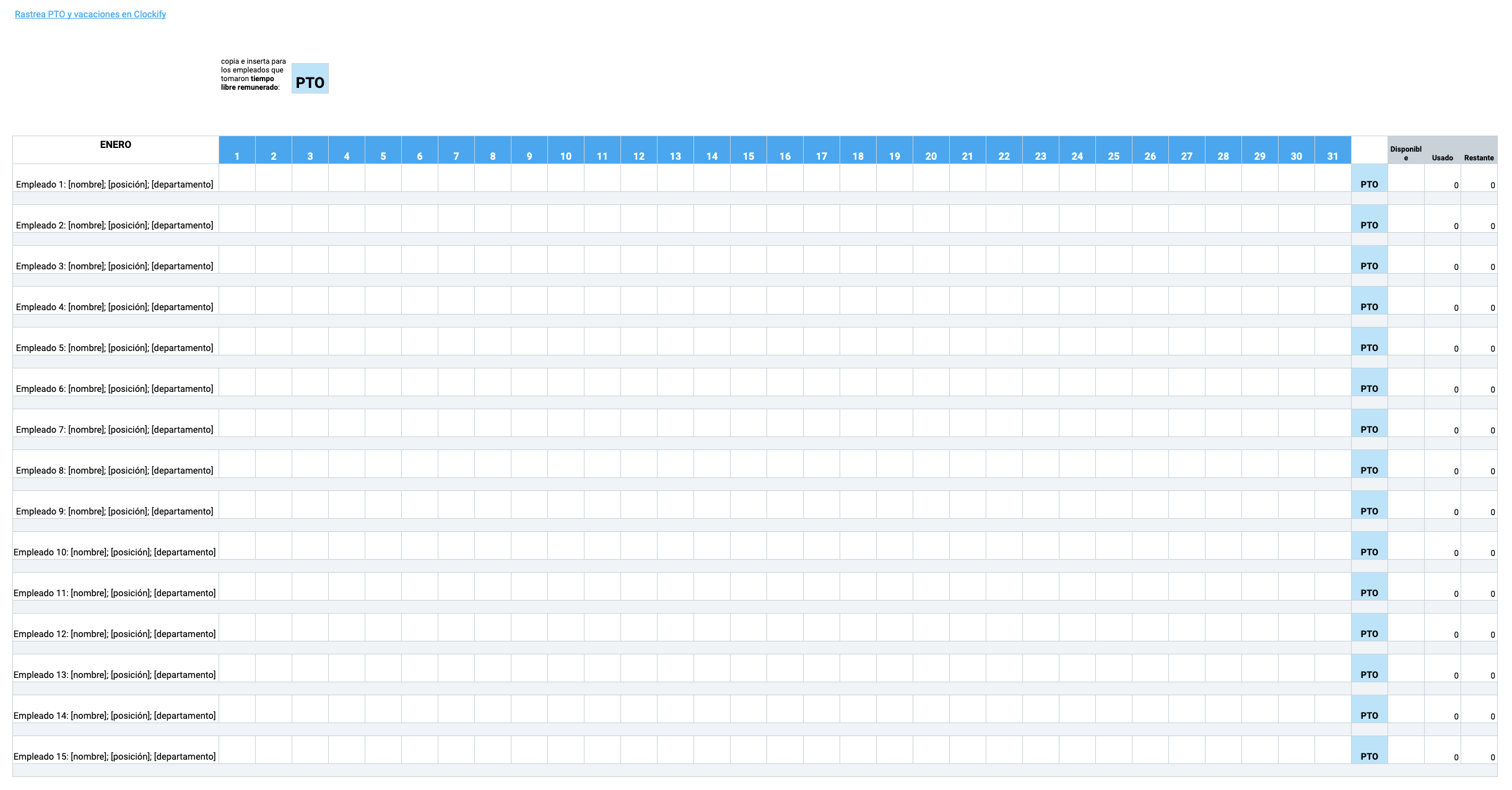 Plantilla de seguimiento anual de PTO flexible 