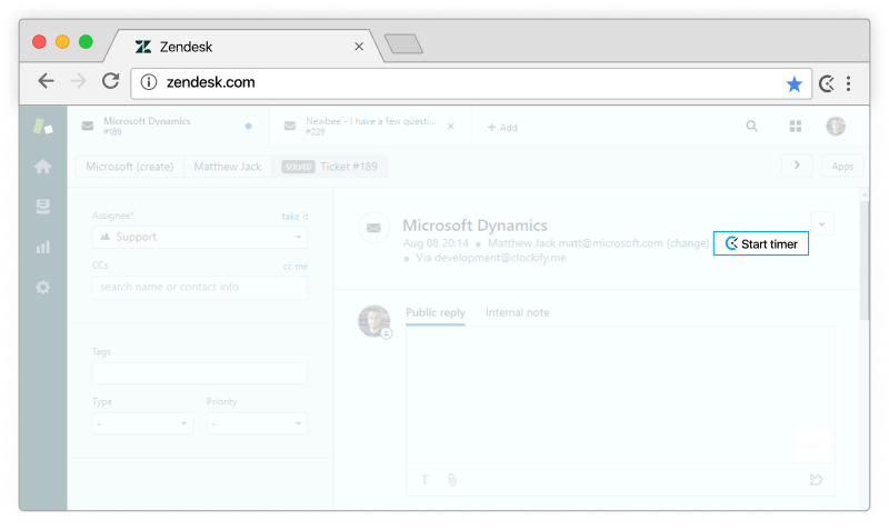 Zendesk time tracking - timer appears on tickets